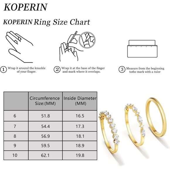 Dainty 3Pcs Stackable Thin Ring Non Tarnish - Trendy 14K Gold Plated CZ Rings Se - Picture 5 of 9